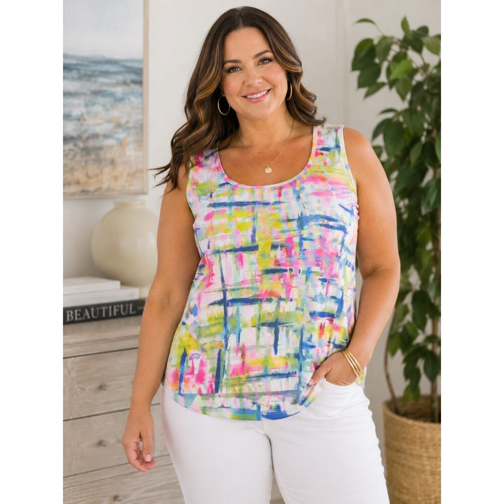Jillian Nicole Pastel Abstract Tank Top 1X Sleeveless Stretch Layering Top